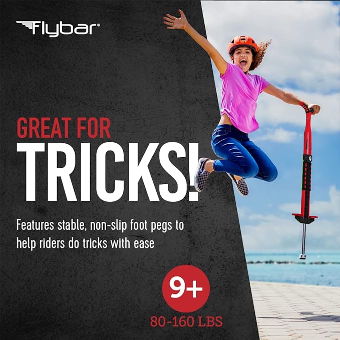 Flybar Master Pogo Stick, Ages 9+, 80 to 160 lbs, Easy Grip Handles, Anti-Slip Pegs, Outdoor Toys for Boys Girls, Outside Toys for Kids, Teens Tweens