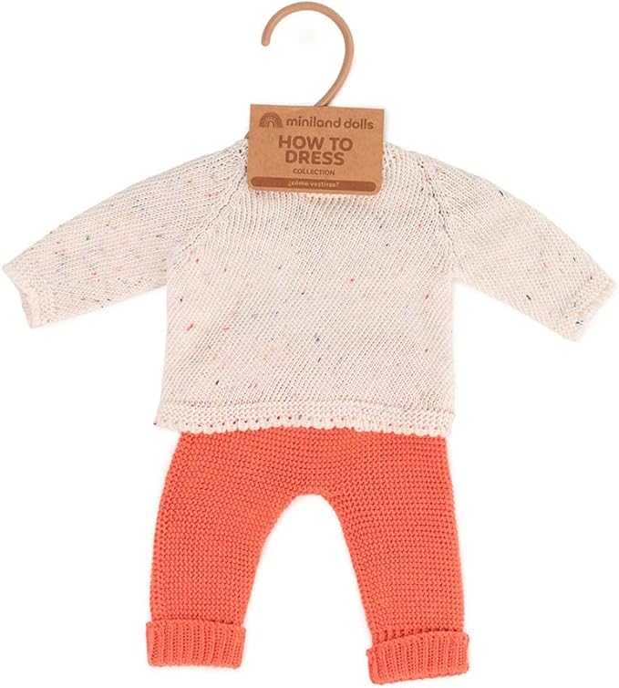 Miniland Clothes for Dolls 15'' Knitted Outfit Sweater & Trausers - ECO, Made in Spain, Quality, Role Play, Educational