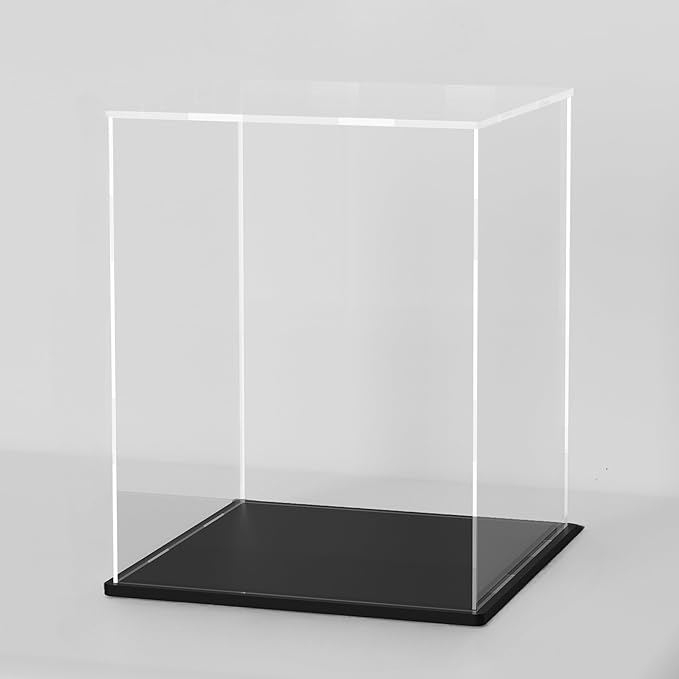 Acrylic Display Case with Black Base, Self-Assembly Clear Acrylic Display Box with Lid, 6 Inch (L&W) X 7.8 Inch (H) Cube Countertop Box for Collectibles, Organization & Showcase (6x6x7.8 inch)