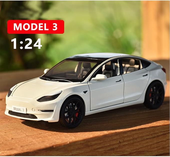 1/24 Scale Diecast Car Model 3, Alloy Diecast Toy Cars Pull Back Toys with Sound & Light, Vehicles Toys for Kids Gift Car Lovers Collection (1/24 Model 3 -White)