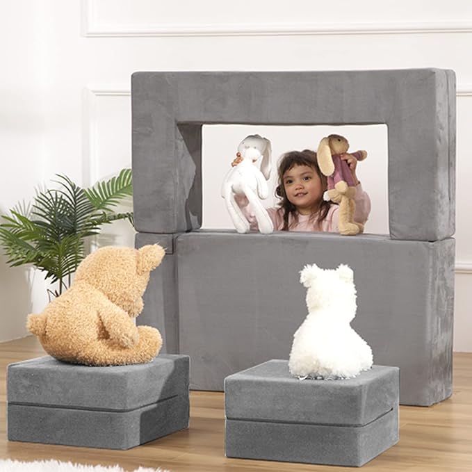 Kids Play Couch Foam Climbing Blocks for Toddlers Sofa Convertible Climbing Toy for Creative Child Girls and Boys Climber Playroom Furniture (Grey)