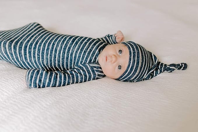 aden + anais Snuggle Knit Knotted Newborn Baby Gown & Hat, Navy