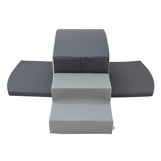 FDP SoftScape Playtime Grow-n-Learn Tunnel Climber Plus Pads for Toddlers and Kids; Soft Foam Indoor Active Playset for Crawling and Sliding at Home, Daycare (3-Piece) - Gray/Light Gray, 12825-GYLG