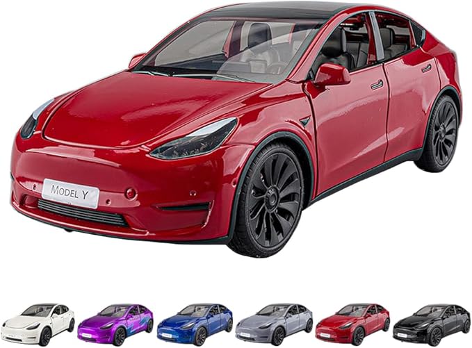 1/24 Scale Diecast Car Model Y, Alloy Diecast Toy Cars Pull Back Toys with Sound & Light, Vehicles Toys for Kids Gift Car Lovers Collection (1/24 Model Y -Red)