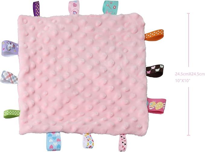 CREVENT Baby Welcome Gift Set Storage Basket with Two Blankets+ A Security Blanket + A Taggie + A Gift Bag with Ribbon (Pink)