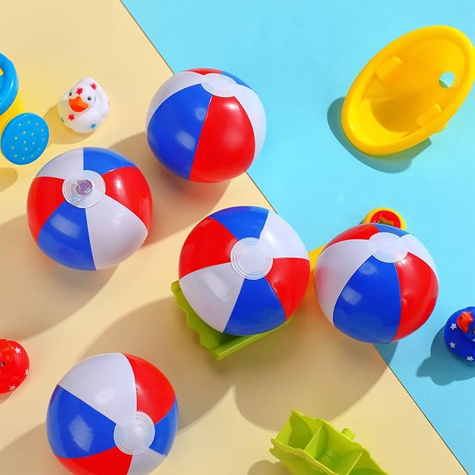 Zhanmai 4 to 5 Inches Red White and Blue Beach Balls 4th of July Inflatable Beach Balls Patriotic Summer Toys for Independence Day Kids Hawaiian, Beach, Water Games and Pool Party(50 Pcs)