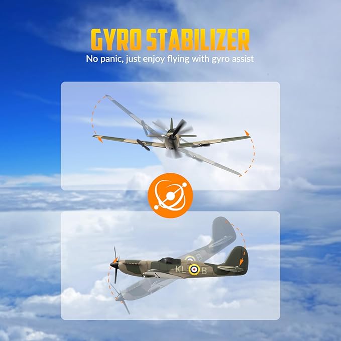 VOLANTEXRC RC Plane 3 Channel Remote Control Plane Fighter Spitfire with 6-axis Gyro, 2.4GHz RTF Radio Controlled Aircraft Easy to Fly for Beginners Boys Adults Kids (76205 RTF)