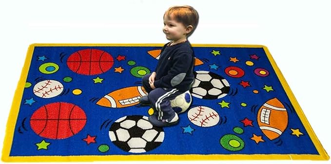 Mybecca Kids Rug Sport Blue Area Rug 5x7 (Approx : 4'11" X 6' 10") Non Slip Gel Backing
