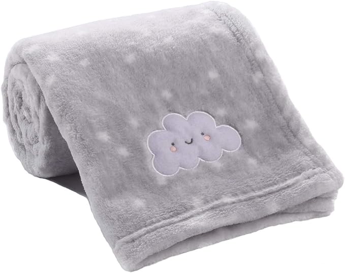 CREVENT Baby Welcome Gift Set Storage Basket with Two Blankets+ A Security Blanket + A Taggie + A Gift Bag with Ribbon (Grey)