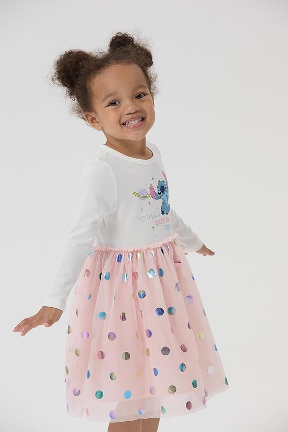 Disney Frozen Elsa Princess Cinderella Ariel Jasmine Rapunzel Baby/Toddler Dress, Ruffle Long-Sleeve Mesh Overlay Tulle Dress