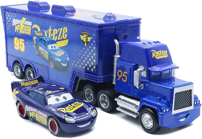 Portable Mini Toy Car and Truck Set 1:55 Diecast Model Metal Body Racers for Preschool Kids Ages 3+ Years (Blue)