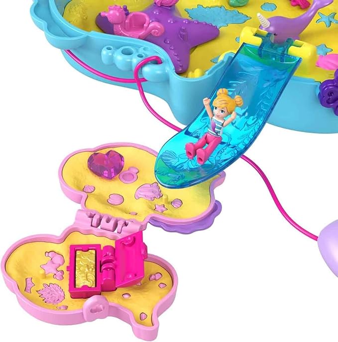 Polly Pocket - Seahorse Bag 2-in-1 Playset Polly and Shani Dolls Animals & 13 Accessories Included Make a Wear Bag Toy for Kids 4+ Years HWP03