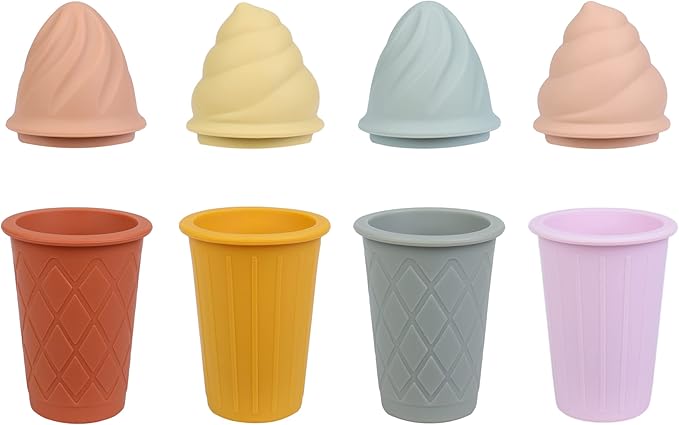 BLUE GINKGO Ice Cream Sand Toys - Silicone Beach Toy Ice Cream Set of 4 | Easy Clean, Travel-Friendly | Sand, Bath, Beach Toys for Toddlers and Children (Sunsoaked Multi Pack)
