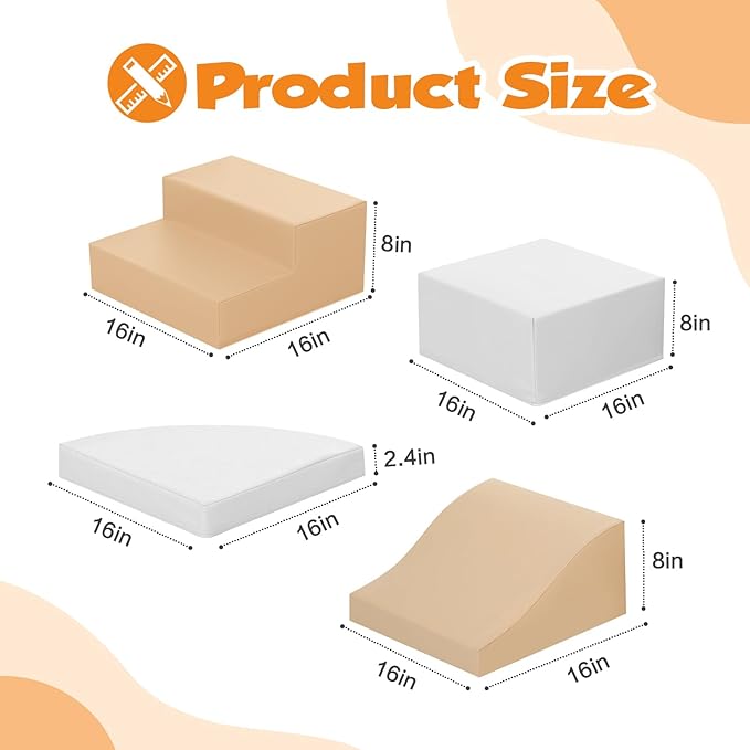 4-Piece Soft PU Leather Toddlers Climbing Toys, Baby Foam Climbing Blocks for Toddlers 3, Foam Play Gym Climbing Structures, Indoor Climb and Crawl Activity Play Set (White and Coffee)