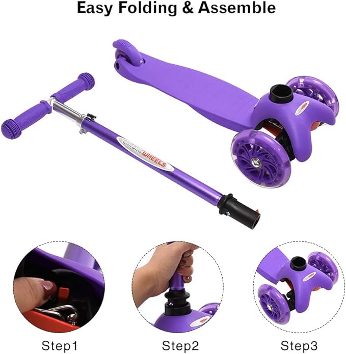 ChromeWheels Scooter for Kids, Deluxe 3 Wheel Scooter for Toddlers 4 Adjustable Height Glider with Kick Scooters, Lean to Steer with LED Flashing Light for Ages 3-6 Girls Boys