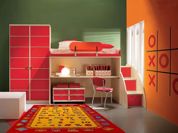 Mybecca Kids Children Educational ABC Fun Alphabet Train Area Rug 5' x 7' Children Area Rug for Playroom & Nursery - Non Skid Gel Backing (59" x 82")