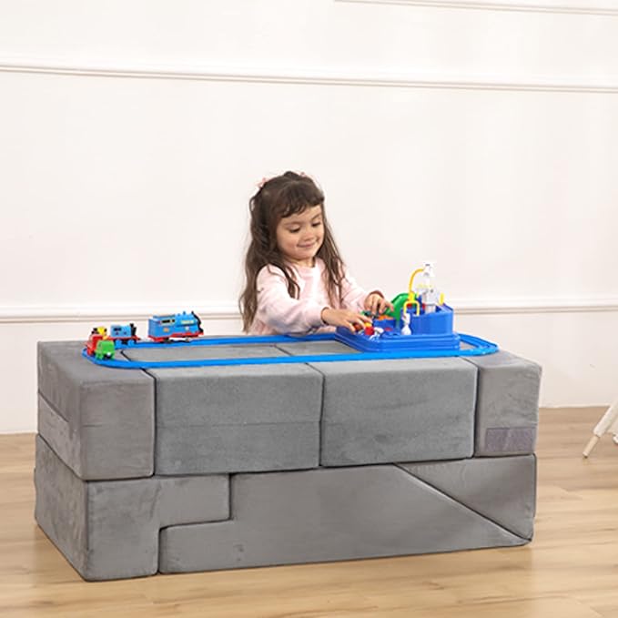 Kids Play Couch Foam Climbing Blocks for Toddlers Sofa Convertible Climbing Toy for Creative Child Girls and Boys Climber Playroom Furniture (Grey)
