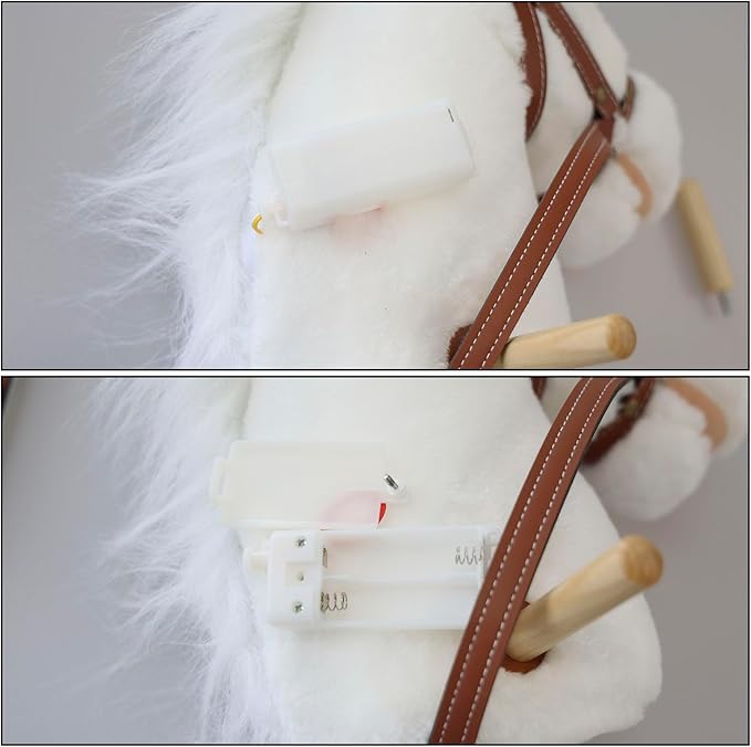 Plush Stick Horse with Wood Wheels Real Pony Neighing and Galloping Sounds Plush Toy, Stick Pony Provides Fun Pretend Play for Toddlers & Preschoolers (AA Batteries Required)