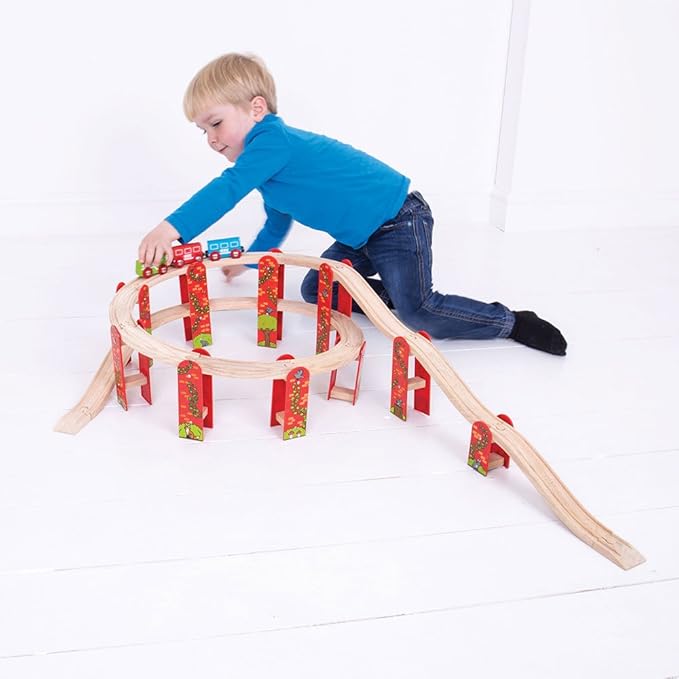 Bigjigs Rail High Level Wooden Train Track | Great Starter Expansion & Connectors Pack for Wood Railway Sets | Toy Pack Comes with Bridge & Ramp | Ideal Educational Kids Gifts for Boys & Girls Age 3+