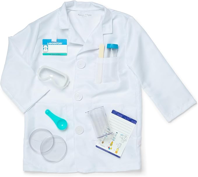 Melissa & Doug Scientist Role Play Costume Set (X pcs) - Lab Coat, Goggles, 6 Experiments