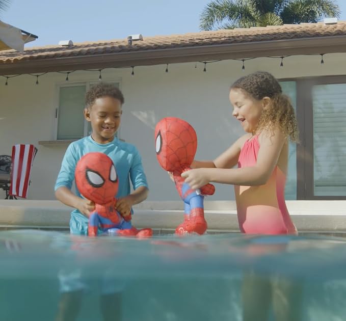 Wahu Aqua Pals Marvel Spider-Man Plush Water Toy for Kids Ages 2+ with AquaDry™ Technology, Washable Plush Doll Toy for Pool and Bathtub, Medium, Red/Blue