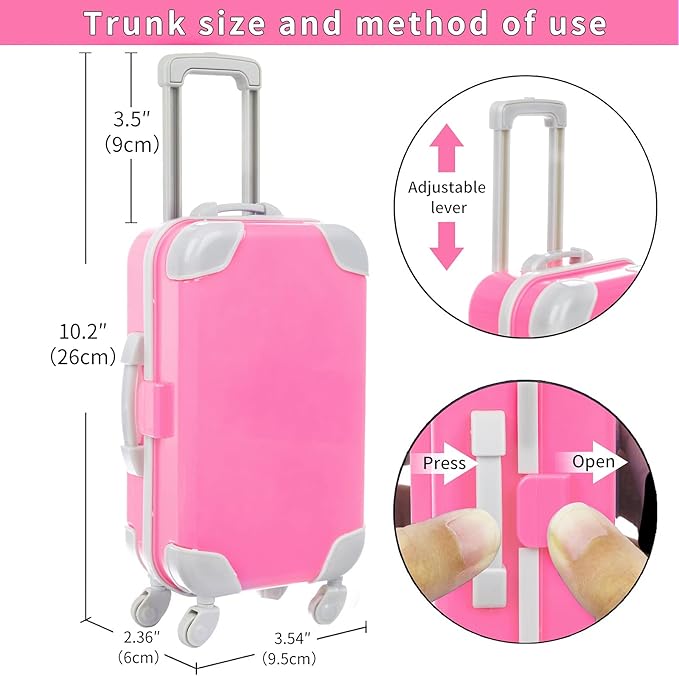 ZQDOLL American 18 inch Doll Clothes and Accessories - Travel Suitcase Play Set Including Suitcase Clothes, Shoes, Sunglasses, Camera, Unicorn Pillow, for 18 inch Doll(No Dolls)