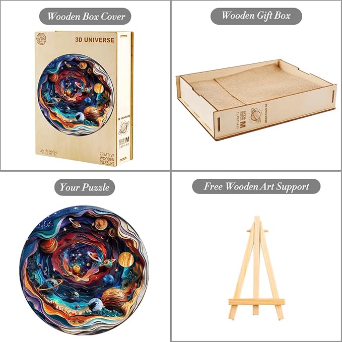 Wooden Puzzles for Adults, 3D Universe (L-300pcs) Wooden Jigsaw Puzzles Kids, 13.4 * 13.4in Unique Shaped Animal Wood Puzzles Adults, Wooden Animal Puzzles 3D Vision Flat Puzzle Gifts