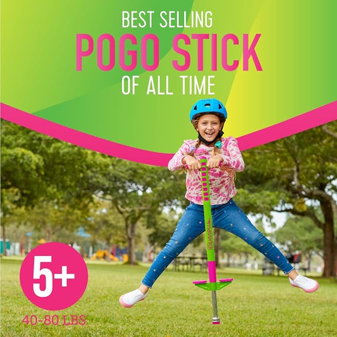 Flybar Maverick Pogo Stick for Kids Ages 5+, 40 to 80 Pounds, Perfect for Beginners, Easy Grip Handles, Anti-Slip Pegs, Outdoor Toys for Boys and Girls