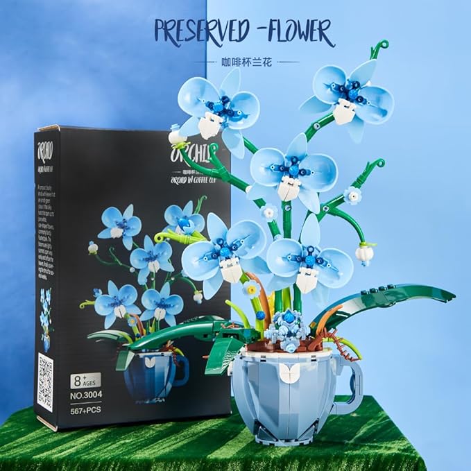 Ideas Blue Orchid Ideas Flowers Building Block Set,DIY Home Decoration Kit for Adults,Compatible with Lego Flowers Home Decor Gift for Mother's Day, Valentine Day, Birthday, Christmas Day - 567PCS