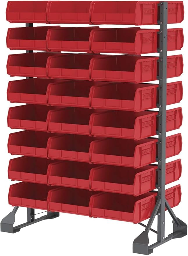 Akro-Mils 30235 AkroBins Plastic Storage Bins, Space-Saving Stackable Bins for Garage, Pantry, Craft Organization, 11-" x 11-" x 5-", Red, 6-Pack