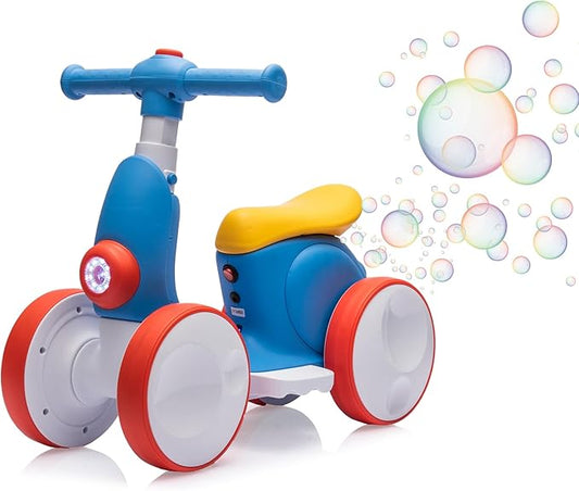 6V Electric Baby Balance Bike for 1 Year Old Boys Girls Ride on Toys 12-48 Months Toddler Balance Bike, 4 Wheels Kids First Bike with Remote Control First Birthday Gifts- Blue&Red