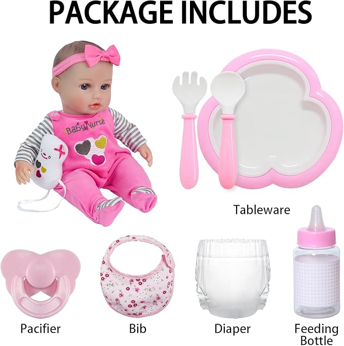 SCOM Baby Doll Girl - 16 inch Realistic Reborn Baby with Soft Cloth Body and Vinyl Limbs, Real Life Baby Dolls with Accessories for 3+ Year Old Gifts