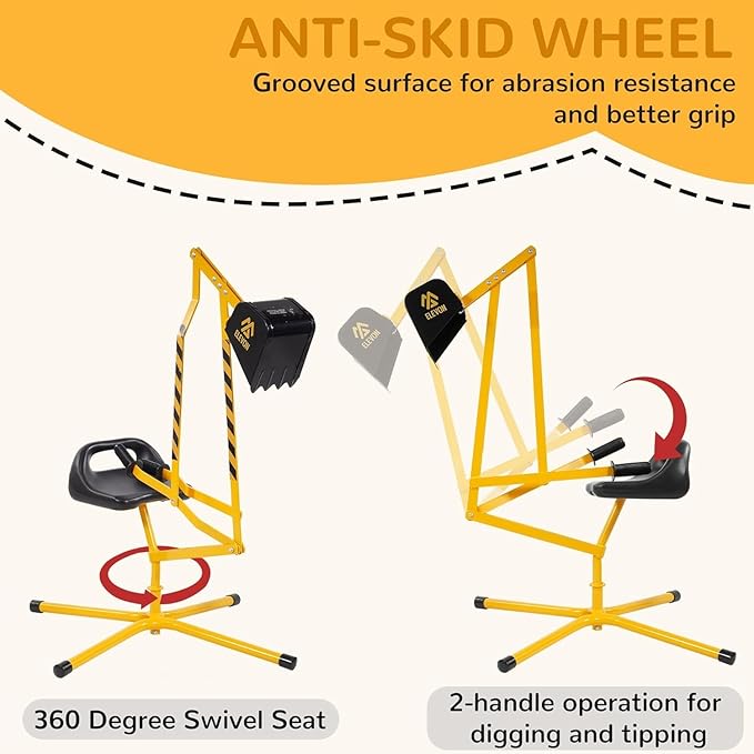 Sand Digger Excavator Toys for Kids Outdoor Sandbox Digger Crane with 360 Degree Rotatable Seat Excavator Ride On Toy Beach Toys Great for Sand Dirt and Snow Steel Outdoor Play Toys, Yellow