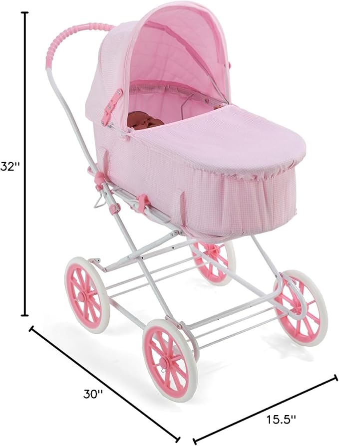Badger Basket English Style Doll Stroller – Fits 18 to 22-inch Dolls, Classic Pretend Play Toy with Adjustable Canopy