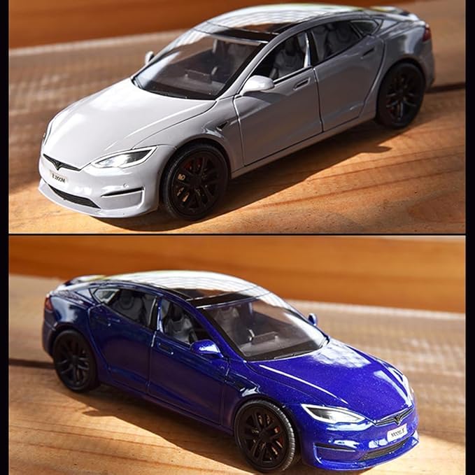 1/24 Scale Diecast Car Model S, Alloy Diecast Toy Cars Pull Back Toys with Sound & Light, Vehicles Toys for Kids Gift Car Lovers Collection (1/24 Model S -Blue)
