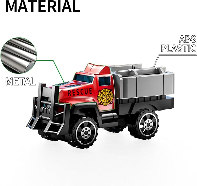 TEMI Fire Truck Toy Set with Play Mat, Carrier Truck for Kids Toddlers, Die-Cast Metal Toy Car Set, Christmas Birthday Gift for Age 3 4 5 6 + Years Old Boys Girls