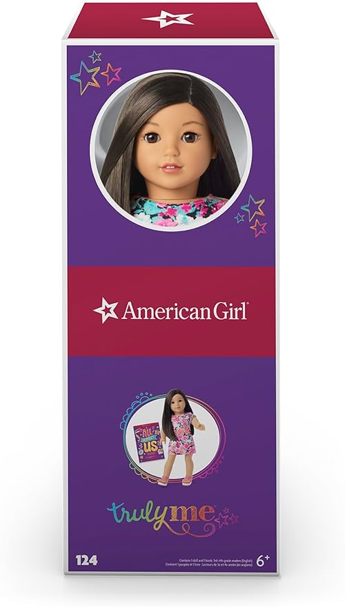 American Girl Truly Me 18-inch Doll #124 with Brown Eyes, Black-Brown Hair, Lt-to-Med Skin, T-shirt Dress, For Ages 6+, Floral