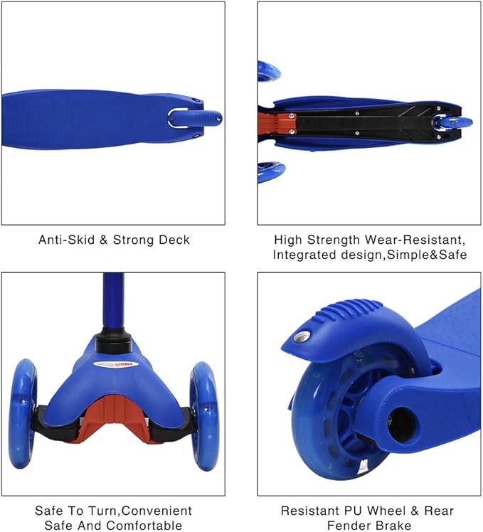ChromeWheels Scooter for Kids, Deluxe 3 Wheel Scooter for Toddlers 4 Adjustable Height Glider with Kick Scooters, Lean to Steer with LED Flashing Light for Ages 3-6 Girls Boys