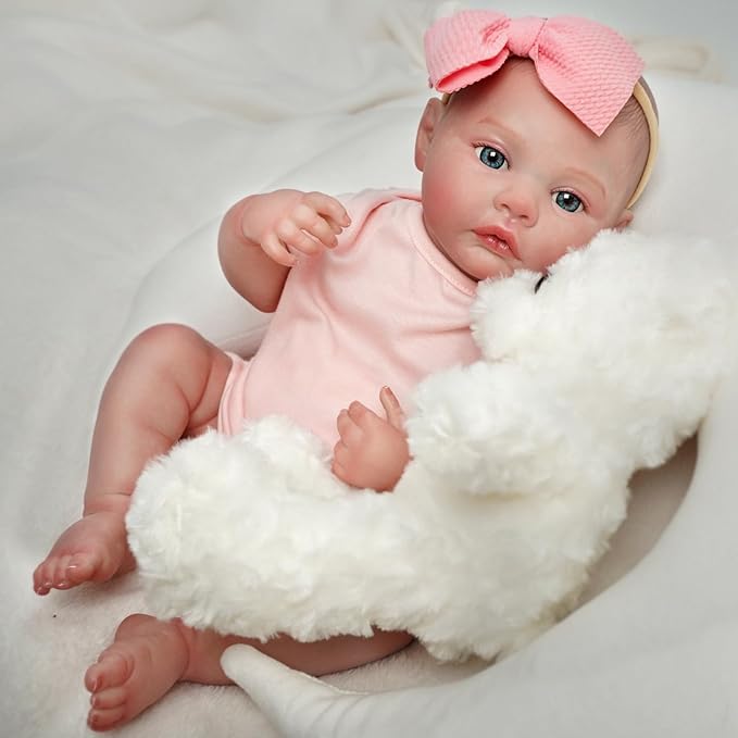 17" Realistic and Cute Reborn Baby Girl Beall Opened Her Eyes, Handmade Lifelike Reborn Doll, Advanced Painted Vinyl Gift Set for Kids Age 3+