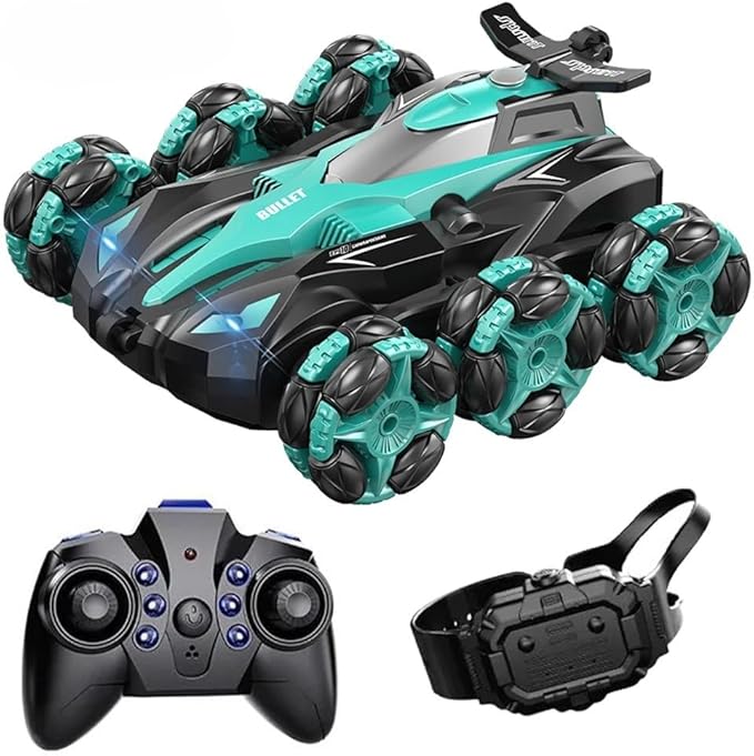 Spray 6 ruedas Rc Stunt Car Pulverización 360 grados Flip Rotating Drift Doble cara Rc Cars Juguetes de Control remoto LRE (Green)