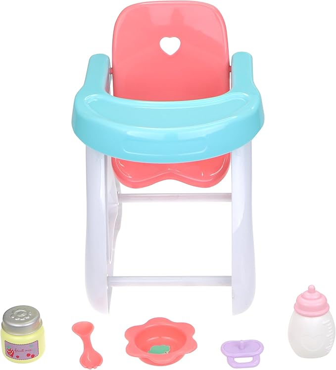 JC Toys Lil Cutesies 9" All Vinyl Baby Doll Feeding Time Gift Set| Posable and Washable | Removable Outfit | High Chair and Feeding Accessories Ages 2+
