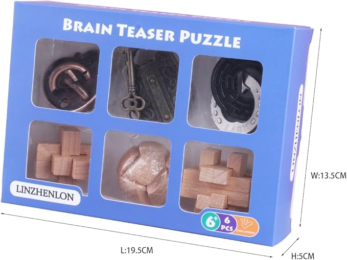 Brain Teaser Puzzle for Adults Puzzles Metal Hole Lock Adult Educational Toy Jigsaw IQ Puzzle(6 Pack) (Silver)