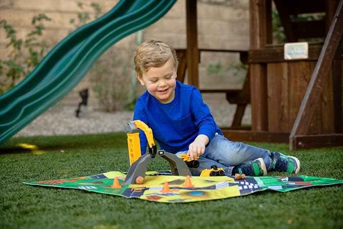 CAT Construction Toys, CAT Little Machines Vehicles Play Mat with Collectible Construction Vehicles, Sensory Toys for Kids Ages 3 and up