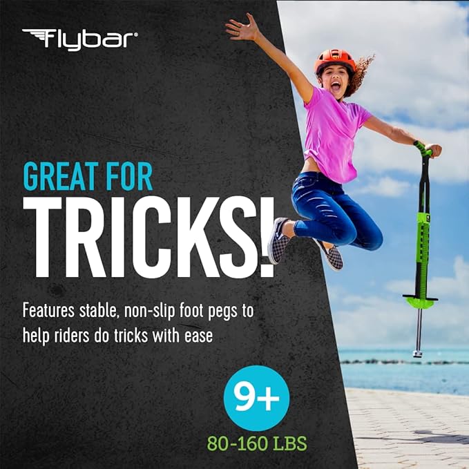 Flybar Master Pogo Stick, Ages 9+, 80 to 160 lbs, Easy Grip Handles, Anti-Slip Pegs, Outdoor Toys for Boys Girls, Outside Toys for Kids, Teens Tweens