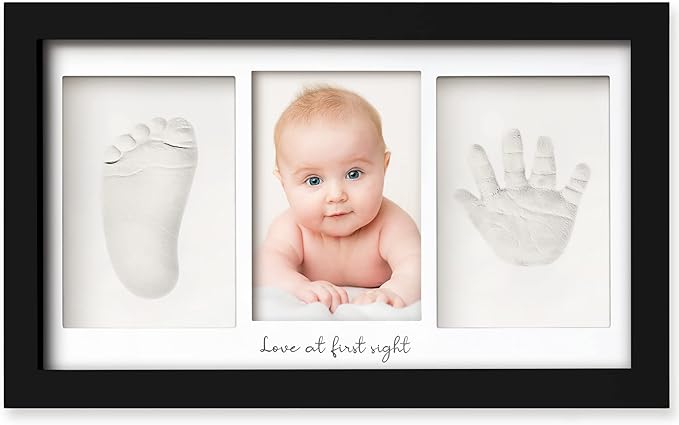 Baby Hand and Footprint Kit - Clay Handprint Keepsake Frame, Newborn Nursery Picture Frame, Personalized New Mom Gifts for Baby Shower & Registry (Onyx Black)