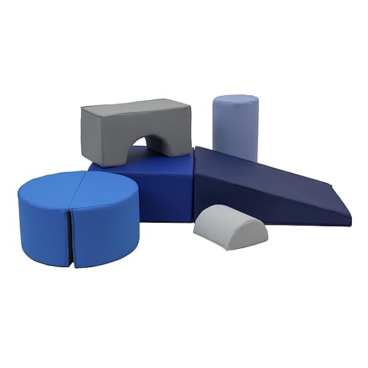 FDP SoftScape Playtime and Climb Multipurpose Playset for Infants, Toddlers 10m-2yrs; For Crawlers and Little Builders, Learn Gross Motor Skills at Home or Daycare (6-Piece)- Navy/Powder 12364-NVPB