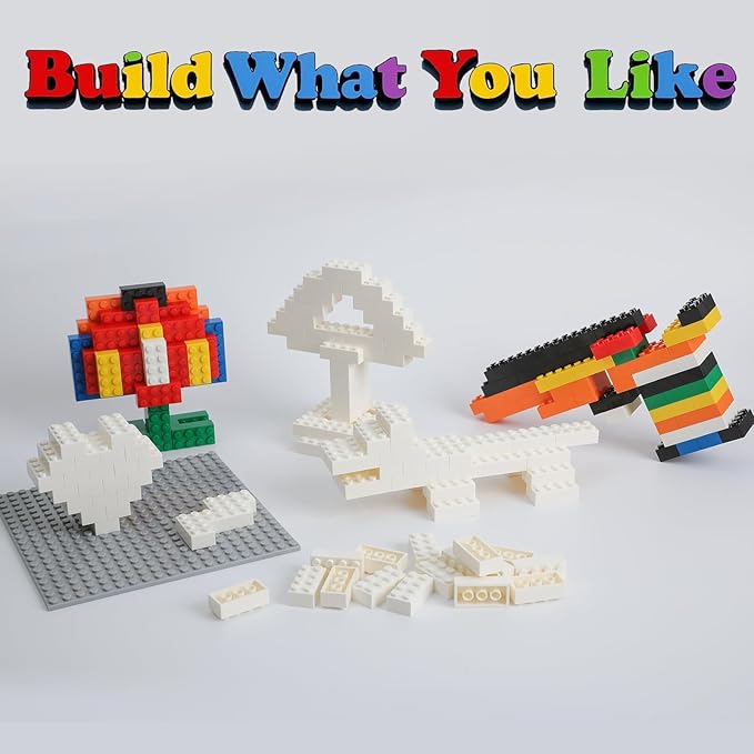 500 Piece Classic Building Bricks and 1 Gray Baseplate, 2x4 Bricks Bulk Creative Building Toys, Blocks Bulk for Kids Ages 6+, White
