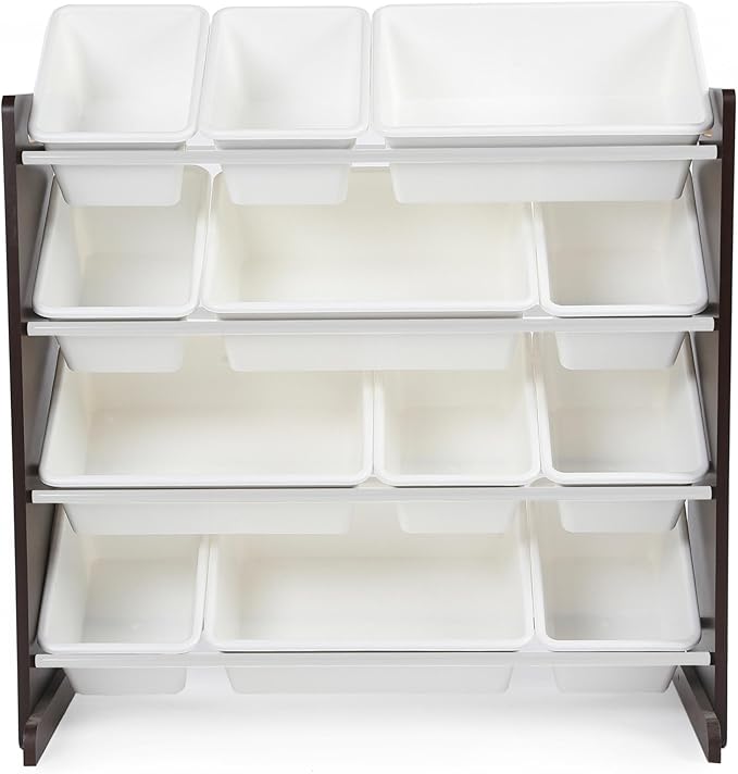 Humble Crew Modern Toy Organizer with 12 Bins, Espresso/White