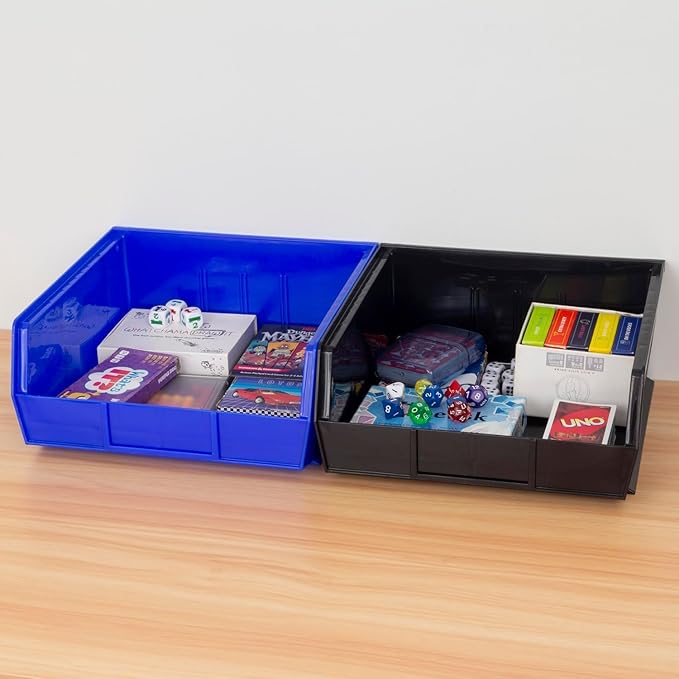 Akro-Mils 30235 AkroBins Plastic Storage Bins, Space-Saving Stackable Bins for Garage, Pantry, Craft Organization, 11-" x 11-" x 5-", Blue, 6-Pack