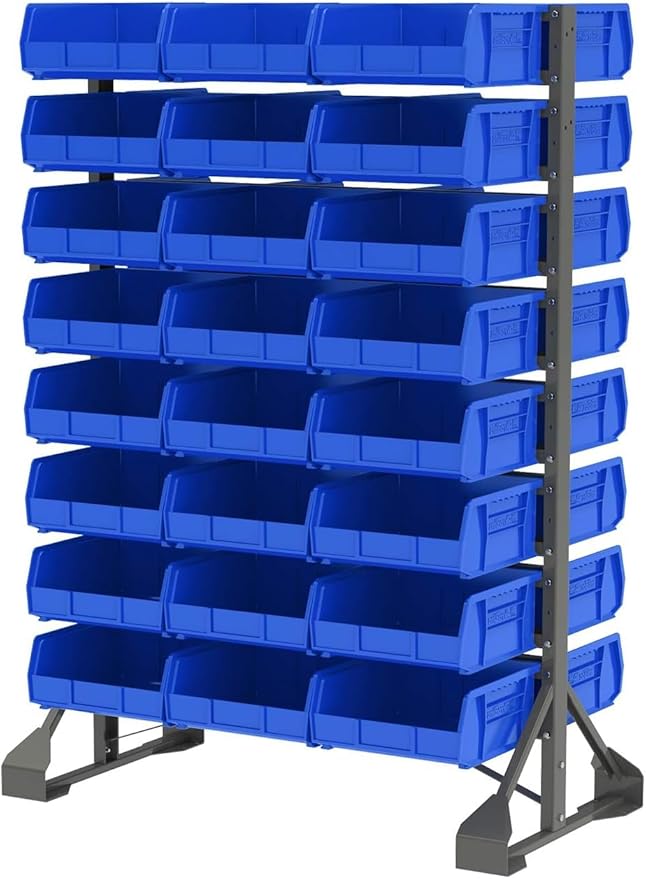 Akro-Mils 30235 AkroBins Plastic Storage Bins, Space-Saving Stackable Bins for Garage, Pantry, Craft Organization, 11-" x 11-" x 5-", Blue, 6-Pack